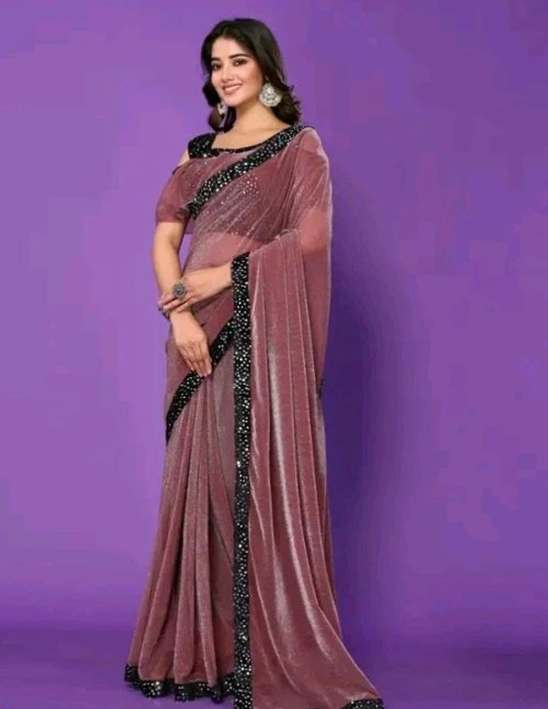 Ready-to-Wear Solid Plain Lycra Saree with Stitched Velvet Blouse – Bollywood Style Party Wear for Women - colour