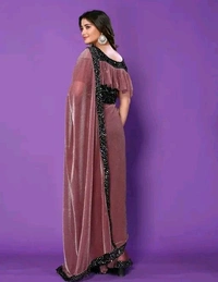 Ready-to-Wear Solid Plain Lycra Saree with Stitched Velvet Blouse – Bollywood Style Party Wear for Women - colour