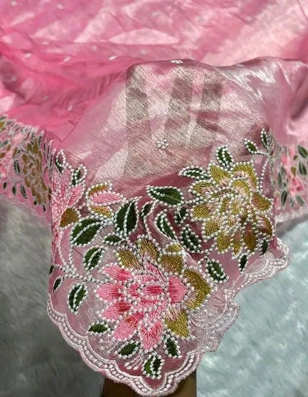 Pink Floral Embroidered Organza Saree for Women with Blouse | Lightweight Party Wear Soft Organza Saree
