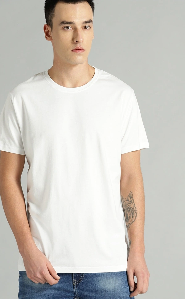 Roadster Men White Pure Cotton T-shirt - L, White