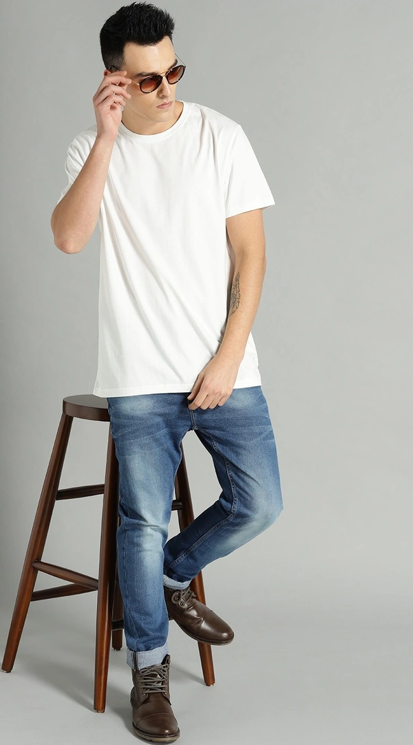 Roadster Men White Pure Cotton T-shirt - L, White