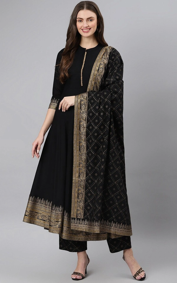 Khushal K Women Black Ethnic Motifs Printed Kurta with Palazzos & With Dupatta - XL, Black