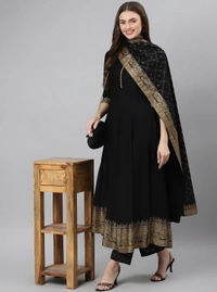 Khushal K Women Black Ethnic Motifs Printed Kurta with Palazzos & With Dupatta - XL, Black