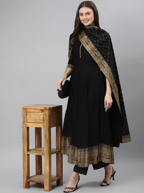 Khushal K Women Black Ethnic Motifs Printed Kurta with Palazzos & With Dupatta - XL, Black