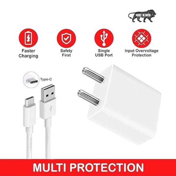 18W Charger for Samsung Galaxy M31 / M 31 Charger Original Adapter Like Android Mobile Fast USB Wall Charger with 1 Meter USB Type C Charging Data Cable (3 Amp, TWE15, White)v - White