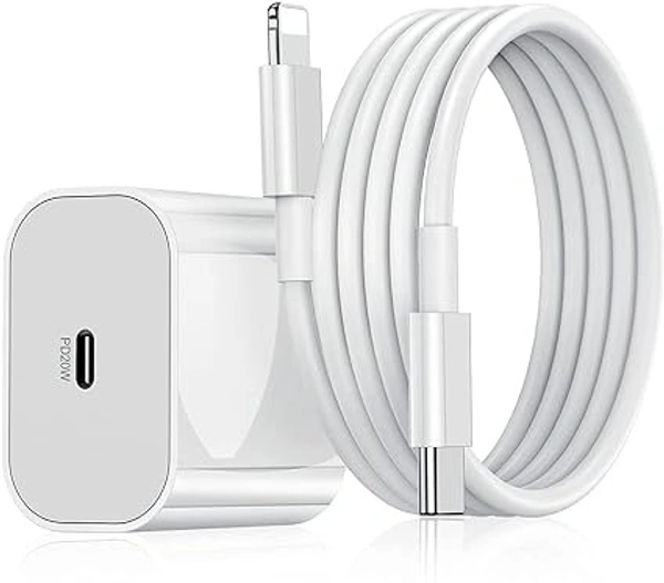20W PD Charger for iPhone Original 20W PD Fast Type C Wall Charger with Charging Cable Compatible with iPhone 14/14 Plus Pro Max/14 Pro Max/14 Mini/13/12 Max/Xs Max/XR/X/8Plus,iPad (Adapter + Cable) - White