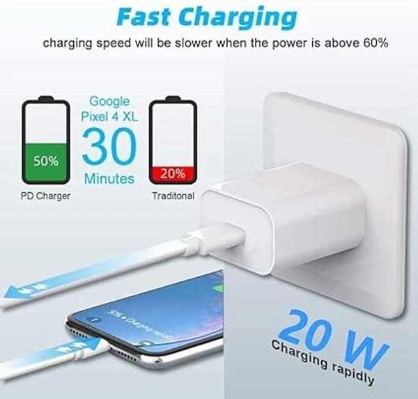20W PD Charger for iPhone Original 20W PD Fast Type C Wall Charger with Charging Cable Compatible with iPhone 14/14 Plus Pro Max/14 Pro Max/14 Mini/13/12 Max/Xs Max/XR/X/8Plus,iPad (Adapter + Cable) - White