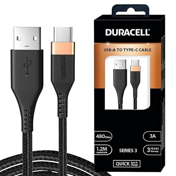 USB Type C, 3A Braided Sync & Fast Charging Cable, 3.9 Ft (1.2M),QC 2.0/3.0 Ultra Fast Charging,Compatible with Samsung,One Plus & all C type devices,Seamless Data Transmission,Series 3-Black - Black