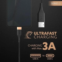USB Type C, 3A Braided Sync & Fast Charging Cable, 3.9 Ft (1.2M),QC 2.0/3.0 Ultra Fast Charging,Compatible with Samsung,One Plus & all C type devices,Seamless Data Transmission,Series 3-Black - Black