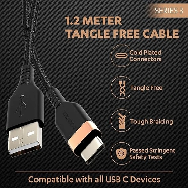 USB A to Micro Cables, 2A Braided Sync & Quick Charging Cable, 3.9 Feet (1.2M), Supports QC 2.0/3.0 Charging, Rapid Data Transmission, Series 1, Black - Black