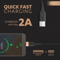 USB A to Micro Cables, 2A Braided Sync & Quick Charging Cable, 3.9 Feet (1.2M), Supports QC 2.0/3.0 Charging, Rapid Data Transmission, Series 1, Black - Black