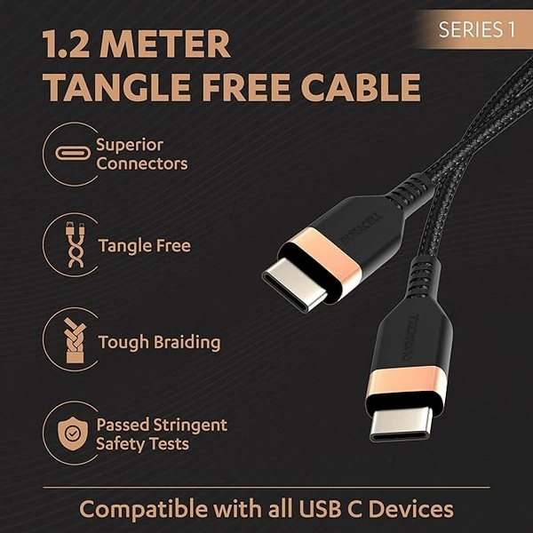 Usb Type C To Type C 4A(60W) Braided Sync& Charging Cable,Compatible With Mobile,Laptop,Tablets&Macbook,3.9 Feet(1.2M) Supports Power Delivery(Pd) With Rapid Data Transmission,Black - Black