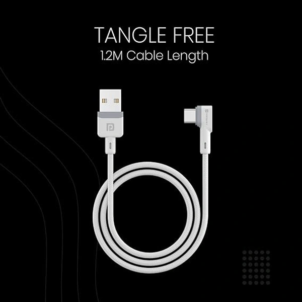 Konnect L POR-1403 Fast Charging 3A Type-C Cable 1.2 Meter with Charge & Sync Function for All Type-C Devices (White) - White