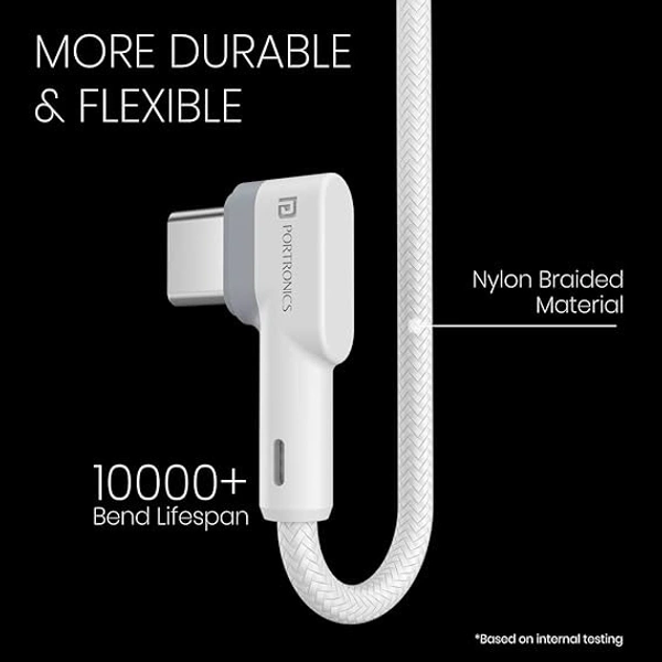 Konnect L POR-1403 Fast Charging 3A Type-C Cable 1.2 Meter with Charge & Sync Function for All Type-C Devices (White) - White