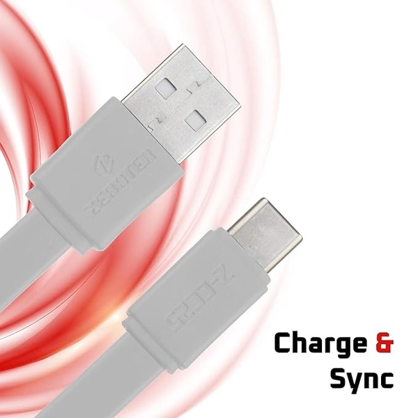 Z-CC25 USB to Type C Cable, flat cable, supports upto 3A,Charge & Sync (White) - White