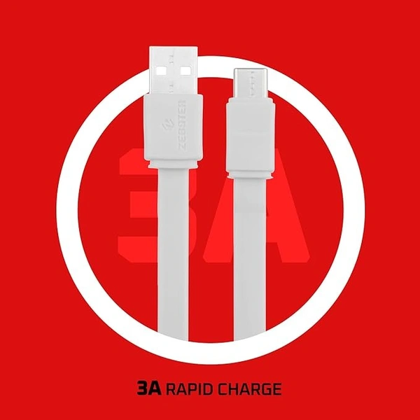 Z-CC25 USB to Type C Cable, flat cable, supports upto 3A,Charge & Sync (White) - White