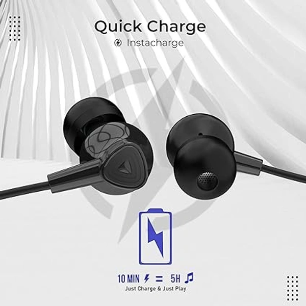 NB119 Genius Bluetooth Wireless Headset Neckband with Long Lasting Playtime 60 Hrs, Smart Voice Assistant, Dual Pairing, Fast Charge, Sweat & Splash Proof, Best for Gaming, Running, Workout (Black) - Black