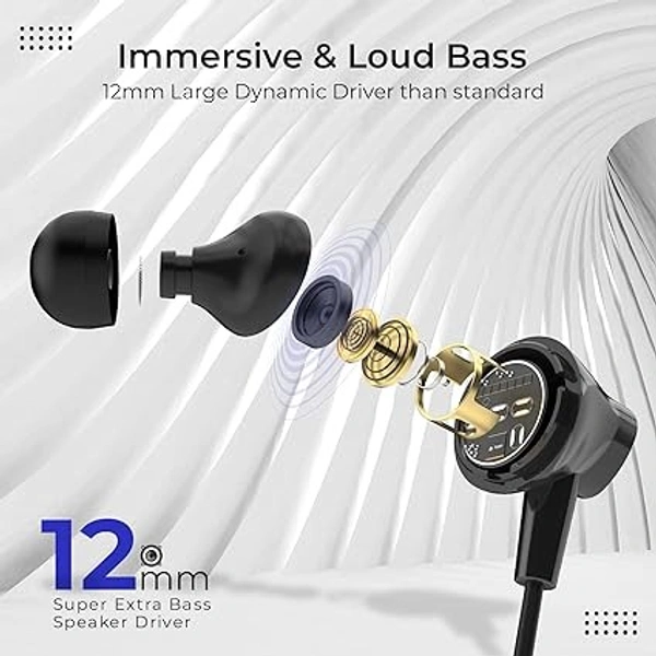 NB119 Genius Bluetooth Wireless Headset Neckband with Long Lasting Playtime 60 Hrs, Smart Voice Assistant, Dual Pairing, Fast Charge, Sweat & Splash Proof, Best for Gaming, Running, Workout (Black) - Black