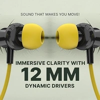 NB128 Happy 24 Hours Playing Time | Deep Bass | Made in India Neckband Earphone Bluetooth Headset (Black, Yellow) - Blue