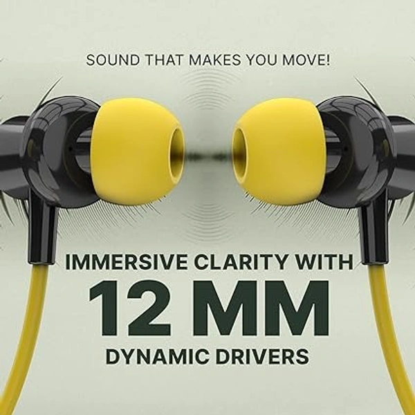 NB128 Happy 24 Hours Playing Time | Deep Bass | Made in India Neckband Earphone Bluetooth Headset (Black, Yellow) - Blue