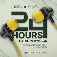 NB128 Happy 24 Hours Playing Time | Deep Bass | Made in India Neckband Earphone Bluetooth Headset (Black, Yellow) - Blue