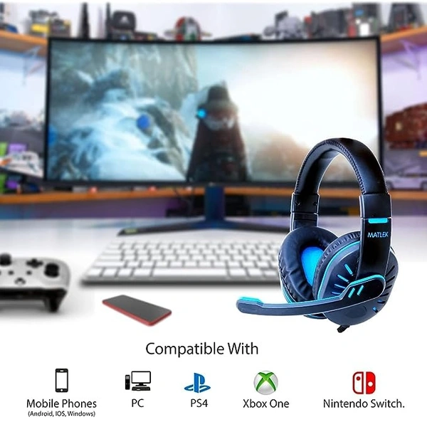 Headphones with Adjustable Mic | Works with All The Mobile Phones | Surround Sound, Deep Bass, Blue - Blue