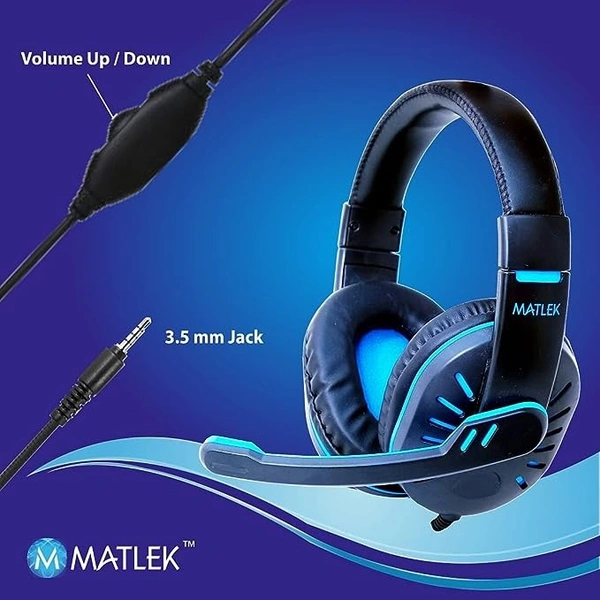 Headphones with Adjustable Mic | Works with All The Mobile Phones | Surround Sound, Deep Bass, Blue - Blue