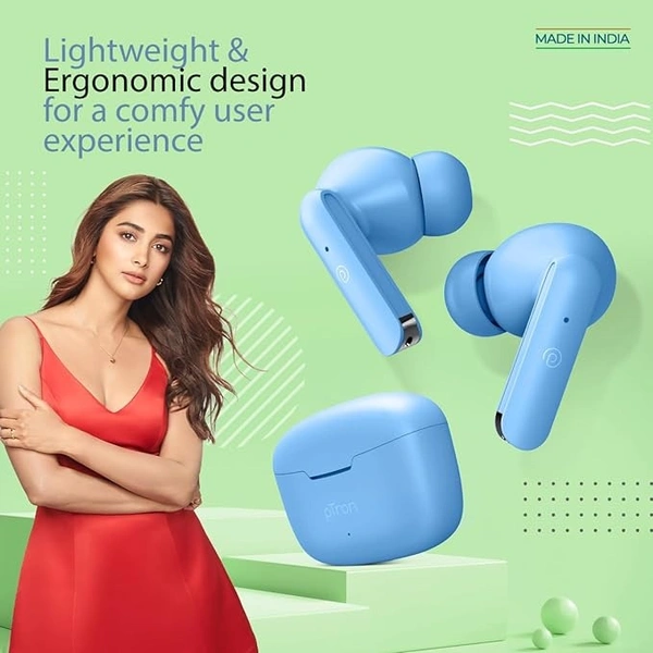 Bassbuds Duo in-Ear Wireless Earbuds, Immersive Sound, 32Hrs Playtime, Clear Calls TWS Earbuds, Bluetooth V5.1 Headphone, Type-C Fast Charging, Voice Assist & IPX4 Water Resistant (Blue Matt) - Blue