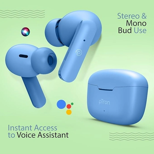 Bassbuds Duo in-Ear Wireless Earbuds, Immersive Sound, 32Hrs Playtime, Clear Calls TWS Earbuds, Bluetooth V5.1 Headphone, Type-C Fast Charging, Voice Assist & IPX4 Water Resistant (Blue Matt) - Blue