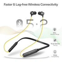 Tangent Duo Bluetooth 5.2 Wireless in-Ear Headphones, 13mm Driver, Deep Bass, HD Calls, Fast Charging Type-C Wireless Neckband, Dual Pairing, Voice Assistant& IPX4 Water Resistant (Yellow/Black) - Black