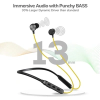 Tangent Duo Bluetooth 5.2 Wireless in-Ear Headphones, 13mm Driver, Deep Bass, HD Calls, Fast Charging Type-C Wireless Neckband, Dual Pairing, Voice Assistant& IPX4 Water Resistant (Yellow/Black) - Black