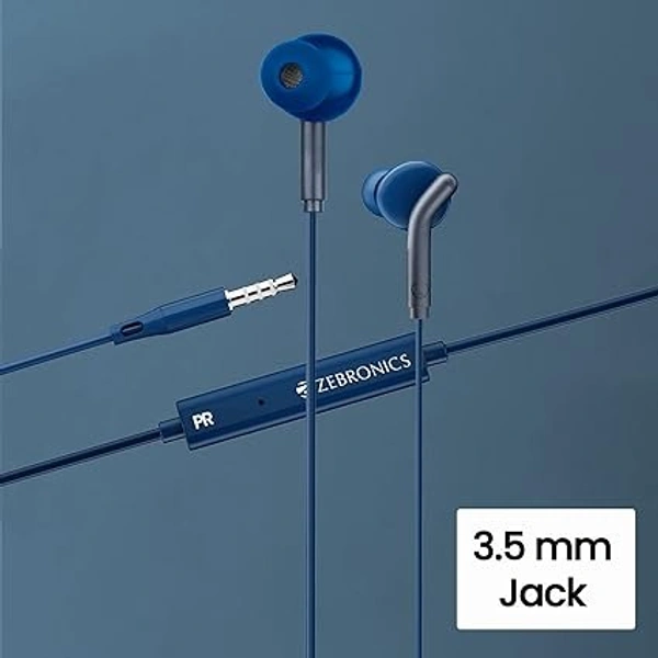 Zeb-Bro in Ear Wired Earphones with Mic, 3.5mm Audio Jack, 10mm Drivers, Phone/Tablet Compatible(Blue) - Blue