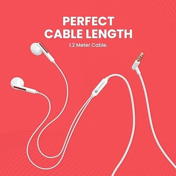 Conch 110 in Ear Wired Earphones with Mic., Powerful Audio, 3.5mm Jack, Tangle Resistant 1.2M Cable Length, Wide Compatibility(Red) - Red