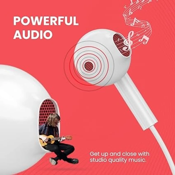 Conch 110 in Ear Wired Earphones with Mic., Powerful Audio, 3.5mm Jack, Tangle Resistant 1.2M Cable Length, Wide Compatibility(Red) - Red