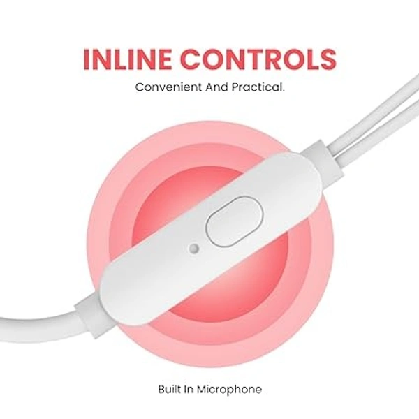 Conch 110 in Ear Wired Earphones with Mic., Powerful Audio, 3.5mm Jack, Tangle Resistant 1.2M Cable Length, Wide Compatibility(Red) - Red