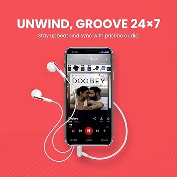 Conch 110 in Ear Wired Earphones with Mic., Powerful Audio, 3.5mm Jack, Tangle Resistant 1.2M Cable Length, Wide Compatibility(Red) - Red