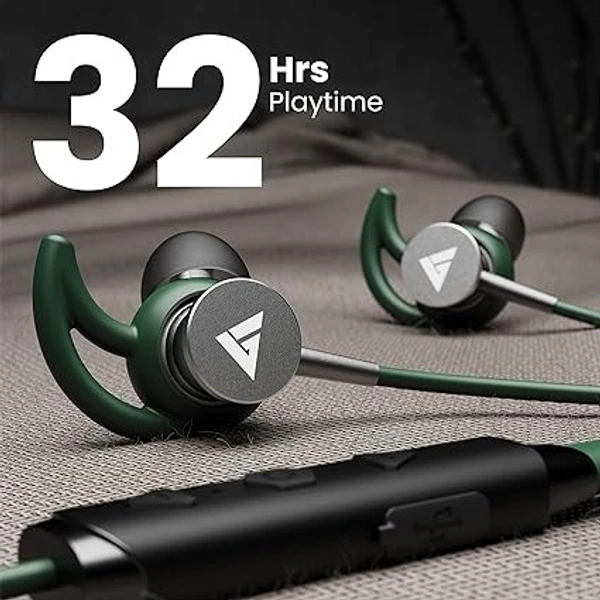 Audio FXCharge Wireless in Ear Bluetooth Neckband with ENC Mic, 32H Playtime, Type-C Fast Charging (5Mins=7.5Hrs Playtime), Dual Pairing, Made in India, Biggest 14.2mm Drivers Ear Phones (Green) - FXCharge Green