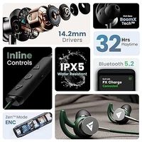 Audio FXCharge Wireless in Ear Bluetooth Neckband with ENC Mic, 32H Playtime, Type-C Fast Charging (5Mins=7.5Hrs Playtime), Dual Pairing, Made in India, Biggest 14.2mm Drivers Ear Phones (Green) - FXCharge Green