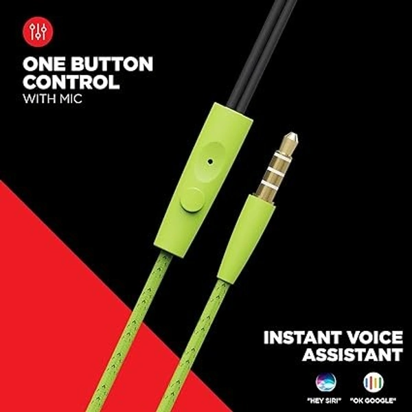 Bassheads 105 Wired in Ear Earphones with Mic (Green, Spirit Lime) - Yellow