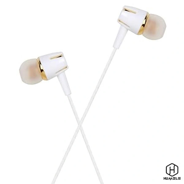 Acoustics Hear in High-Res Earphones with Mic ● Super Extra Bass Headphones ● Android & iOS Compatible ● Gold - White