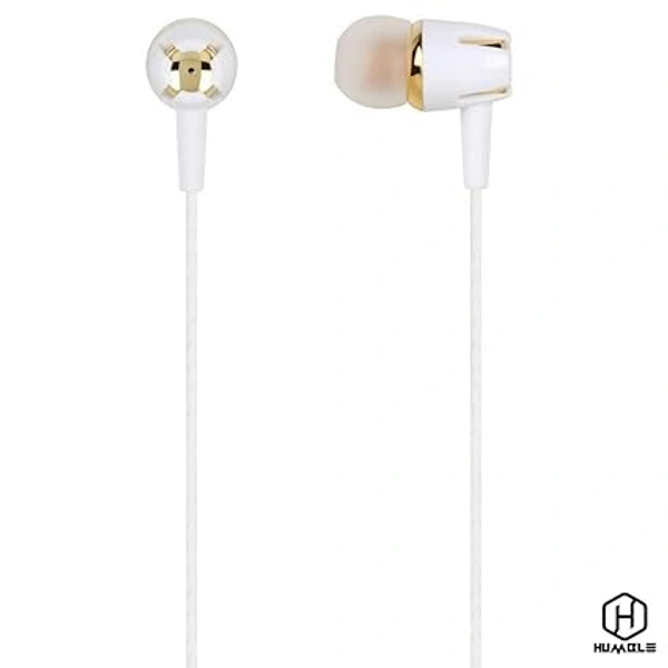 Acoustics Hear in High-Res Earphones with Mic ● Super Extra Bass Headphones ● Android & iOS Compatible ● Gold - White