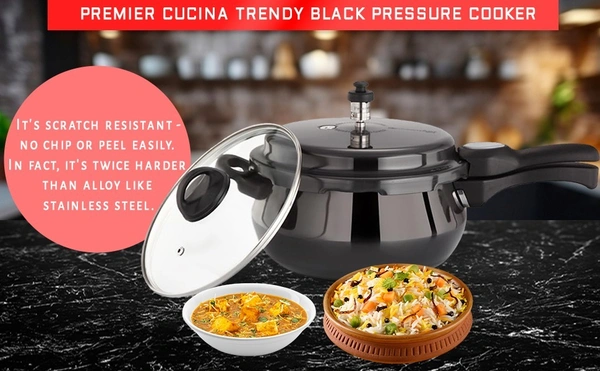 premier cucina trendy black handi pressure cooker with glass lid 1.5 ltr - 5.5