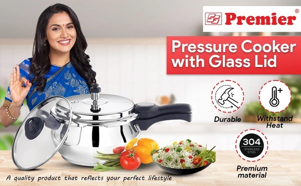 premier SS handi pressure cooker induction & lpg stoves with glass lid - 3.0