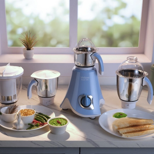 vidiem Vidiem Eva Super Blu 750W Mixer Grinder with 4 Jars (Blue) - 5.000KG