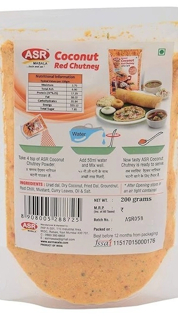 asr coconut red chutney (no onion, no garlic) - 200g