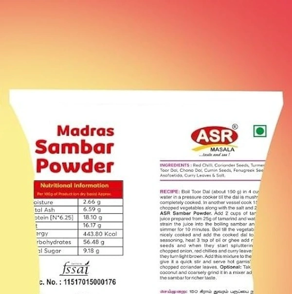 asr madras sambar powder (no onion,no garlic) - 200g