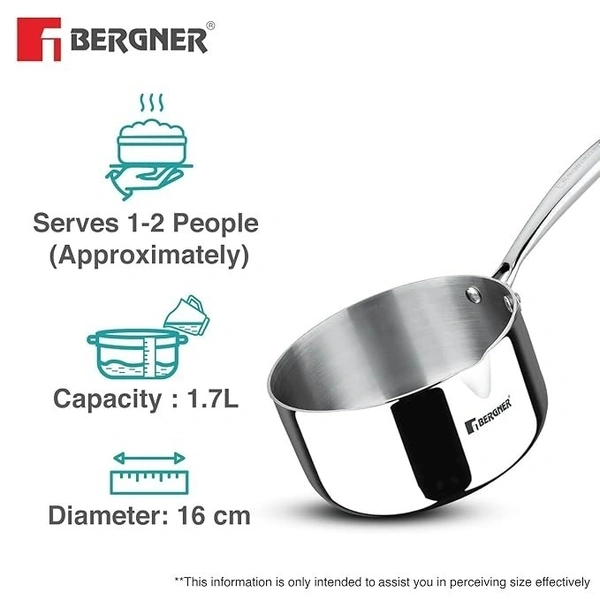 bergner argent triply saucepan with spout - 16cm