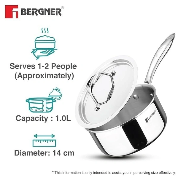 bergner argent triply saucepan with lid BG-6326 (1.0 LTR)
