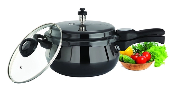 premier cucina trendy black handi pressure cooker with glass lid 1.5 ltr - 3.0