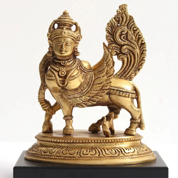 shri valli 7" kamadhenu cow and calf idol brass statue with wooden base